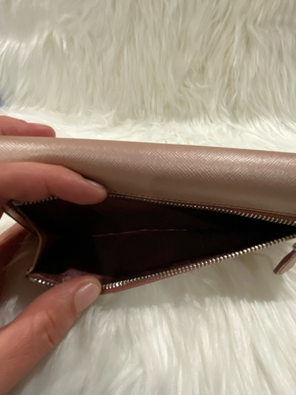 PRADA Rose Gold Saffiano Leather Long Wallet with Silver Logo - Picture 9 of 16